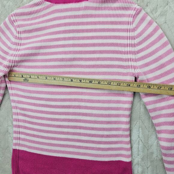 VTG Tommy Hilfiger Sweater Womens Small 1/4 Zip Y2K Preppy Collar Striped Pink - Picture 6 of 6